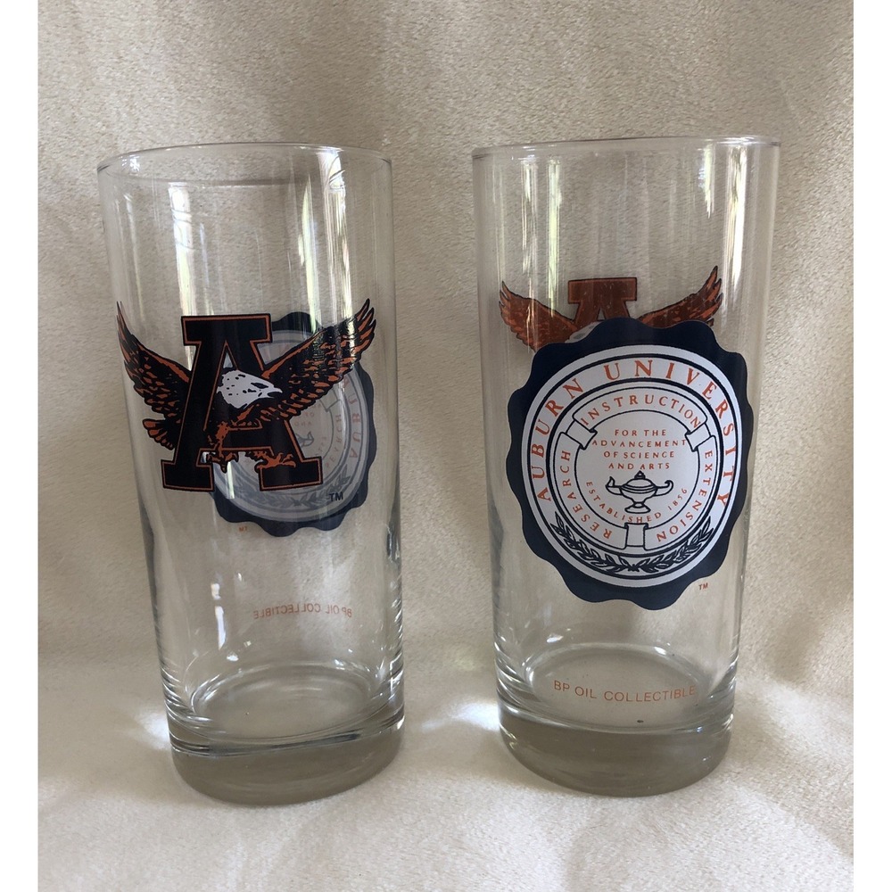 Vtg Auburn University Drinking Glasses BP Oil Collectible Logo Emblem War Eagle